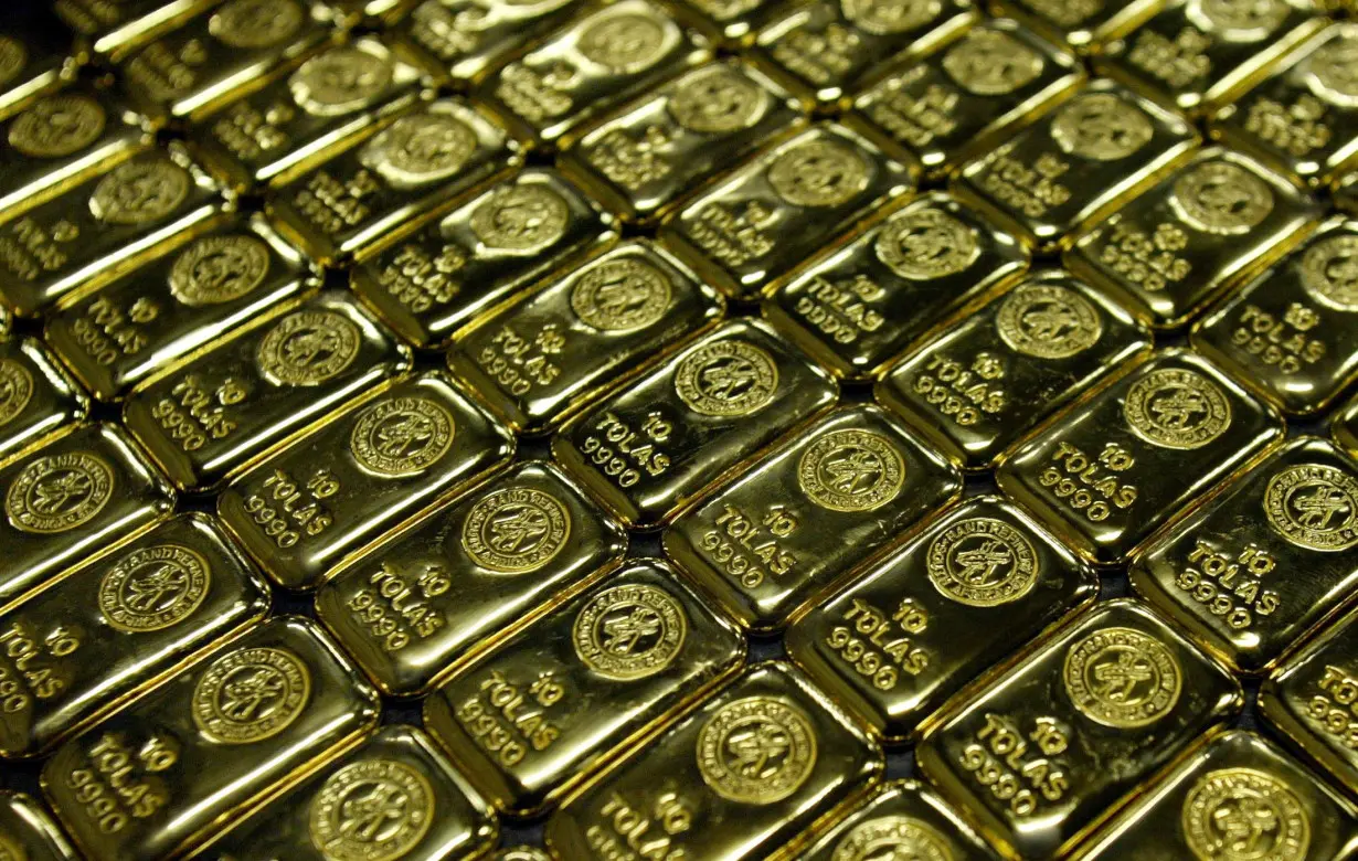 FILE PHOTO: Gold bars are displayed at South Africa's Rand Refinery in Germiston