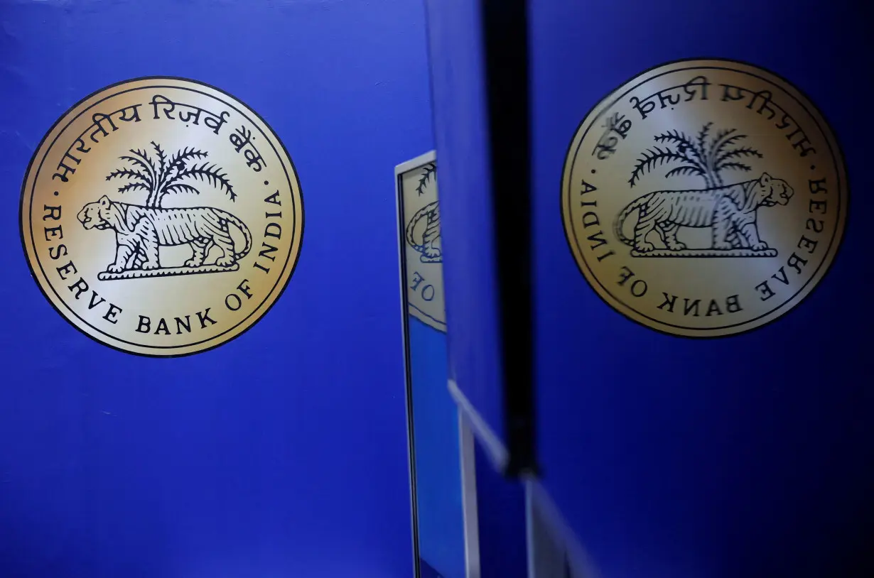 FILE PHOTO: A logo of the Reserve Bank of India (RBI) is seen during the Global Fintech Fest in Mumbai