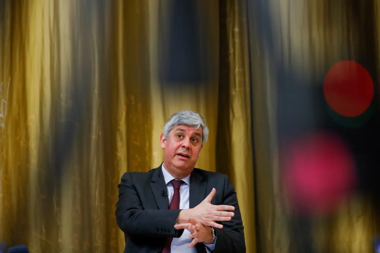 ECB governing council member Mario Centeno speaks during an interview with Reuters, in Lisbon