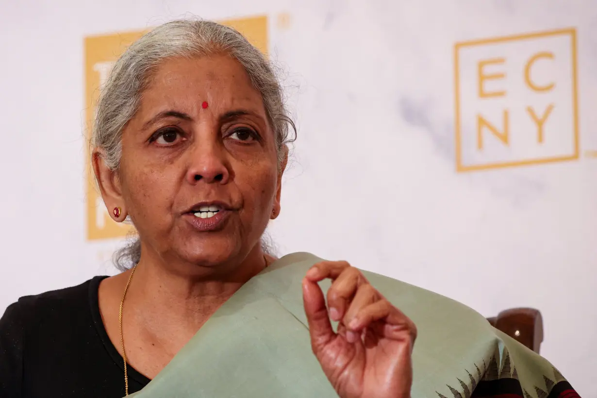 Indian Finance Minister Nirmala Sitharaman speaks to the Economic Club of New York