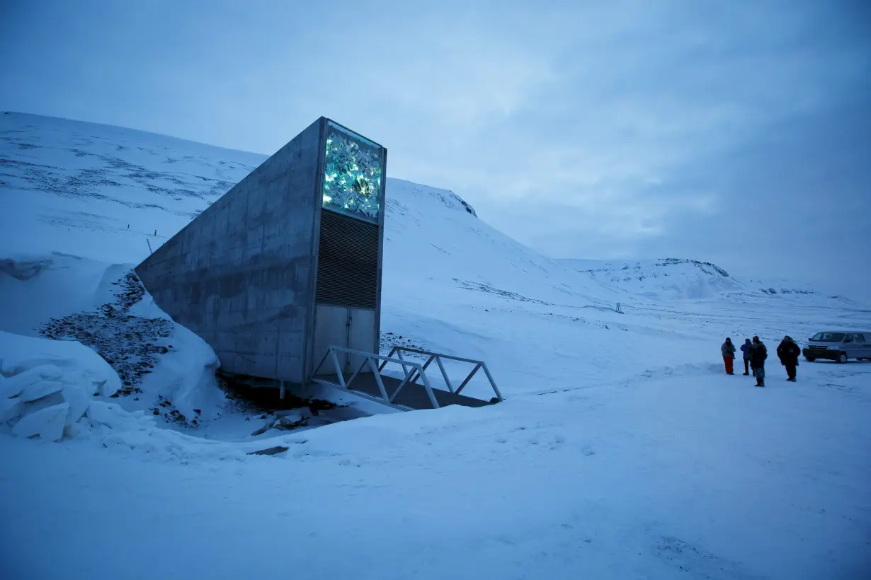 The entrance to the international gene bank Svalbard Global Seed Vault (SGSV) is pictured outside Longyearbyen on Spitsbergen, Norway