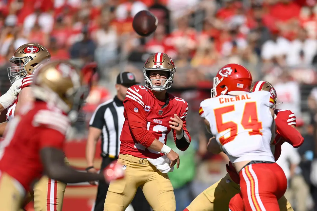 49ers quarterback Brock Purdy threw three interceptions in the loss to the Chiefs.