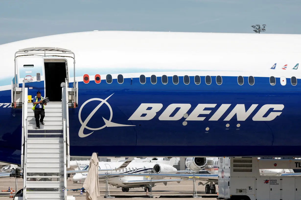 FILE PHOTO: Boeing's logo is seen at Le Bourget Airport near Paris