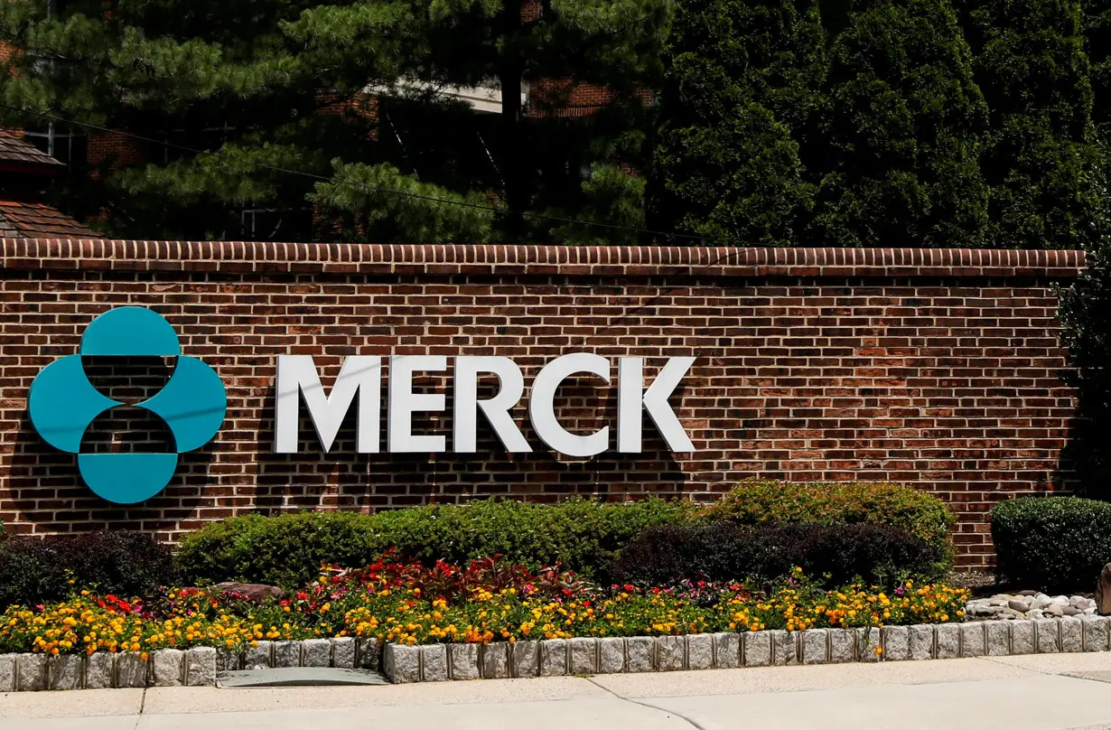 The Merck logo is seen at a gate to the Merck & Co campus in Rahway, New Jersey, New Jersey