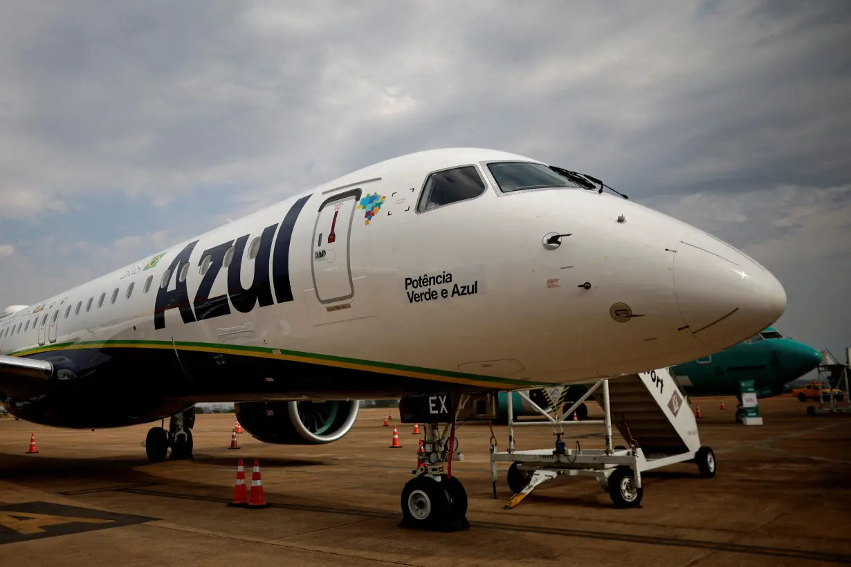 FILE PHOTO: A view of an Airplane of Brazilian airline Azul during a signing ceremony of the Fuel of the Future law, in Brasilia