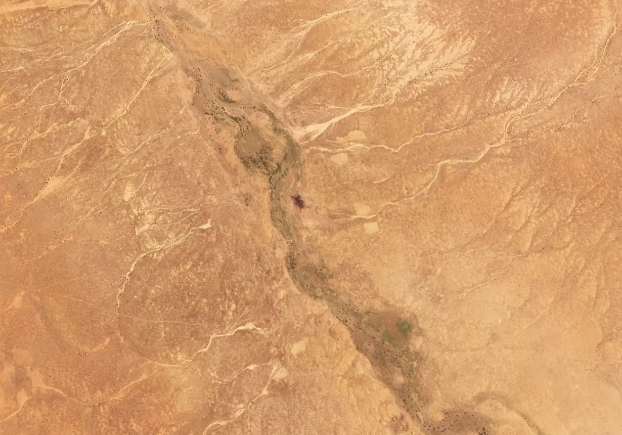 A satellite image shows the area of a plane wreckage where the Rapid Support Forces (RSF) have shot down a Russian warplane, north of al-Fashir