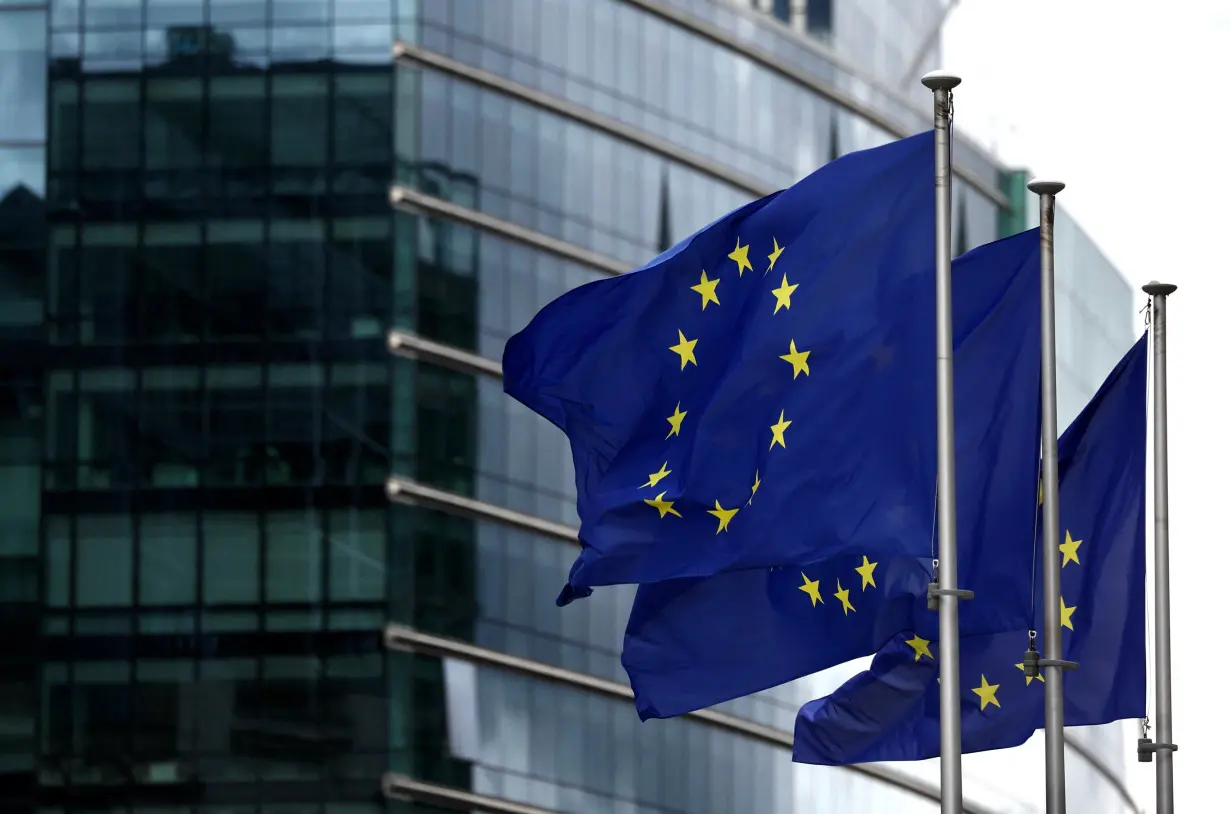 European flags fly outside the European Commission headquarters in Brussels