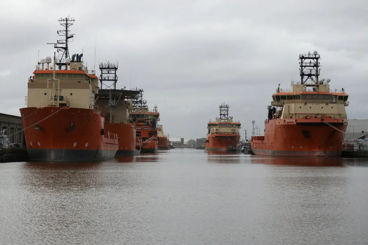 FILE PHOTO: Vessels that are used for towing oil rigs in the North Sea are moored up at William Wright docks in Hull