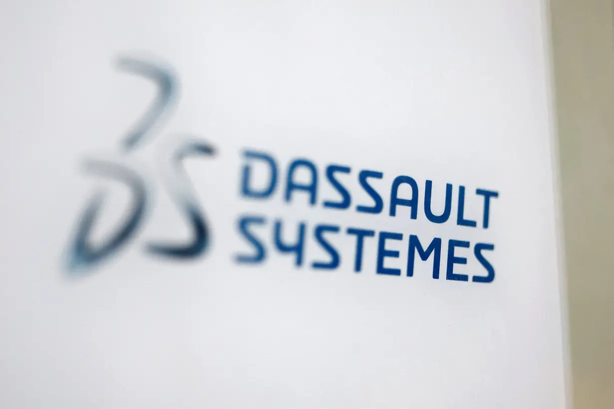 Logo of Dassault Systemes SE is seen on a company building in Paris