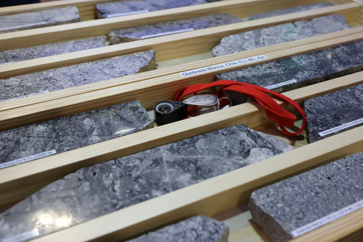 Mining samples are displayed at a Teck Resources booth at the PDAC annual conference in Toronto