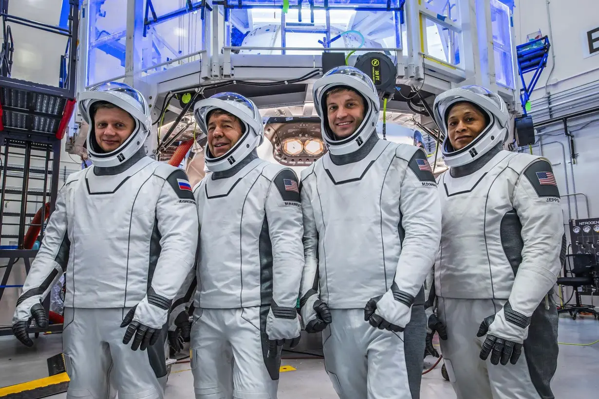 SpaceX's Crew-8 from right to left: NASA astronauts Jeanette Epps, Matthew Dominick, Michael Barratt, and Roscosmos cosmonaut Alexander Grebenkin. They're pictured here on January 12, as they participated in the Crew Equipment Interface Test at Cape Canaveral Space Force Station before their March launch.