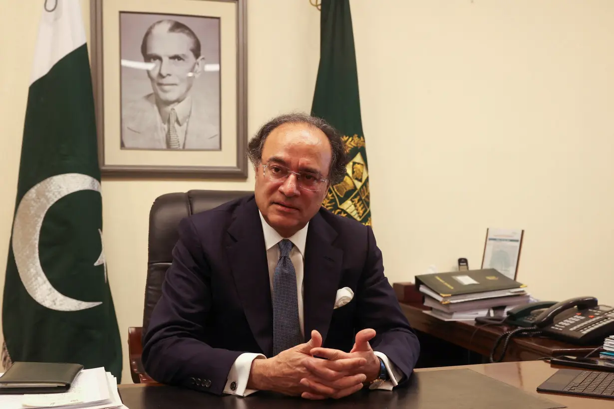 Pakistan Finance Minister Muhammad Aurangzeb attends an interview with Reuters, in Islamabad