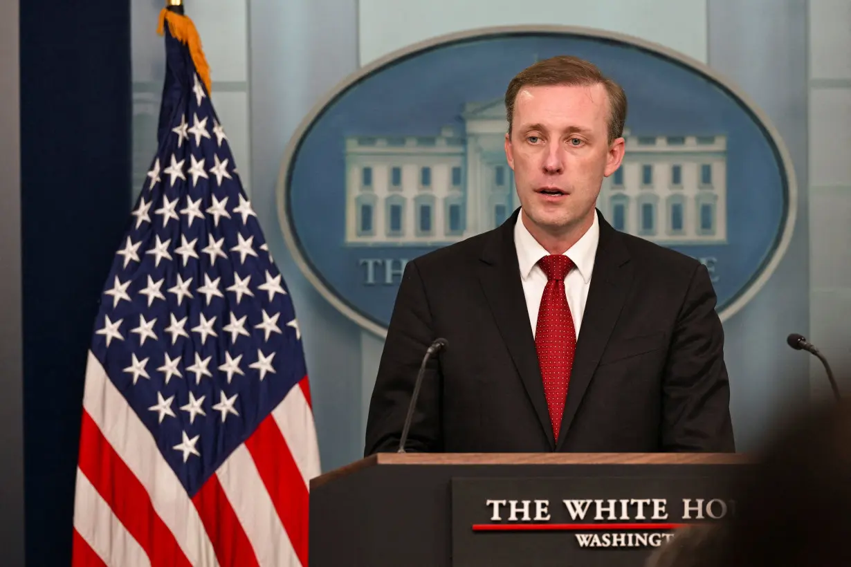 FILE PHOTO: U.S. National Security Advisor Jake Sullivan speaks at a press briefing at the White House in Washington