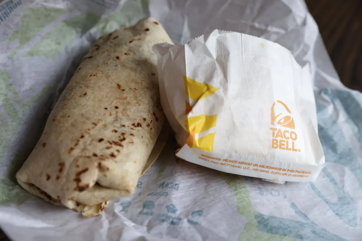 Food is seen in a Taco Bell store, a subsidiary of Yum! Brands, Inc. in this photo illustration in Manhattan, New York City