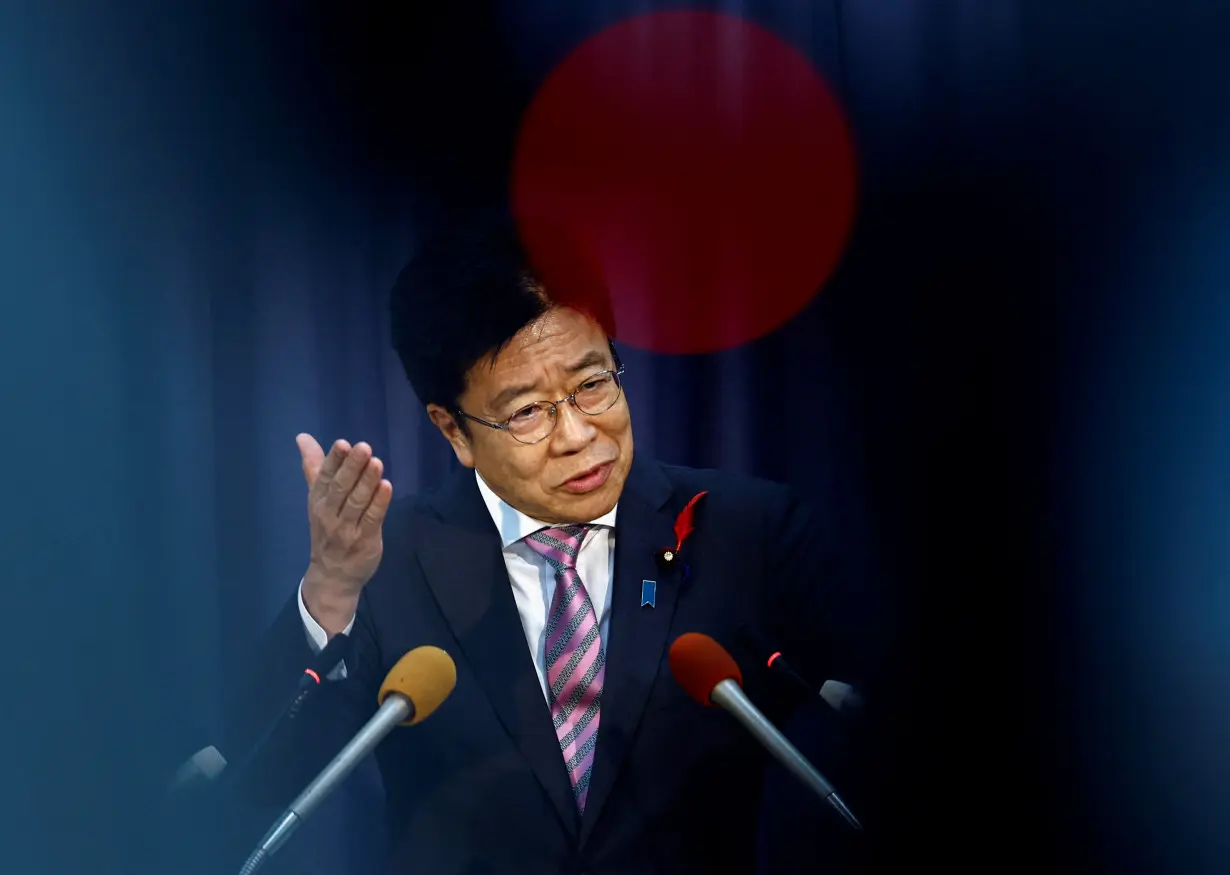 Japan's Finance Minister Katsunobu Kato attends a press conference in Tokyo