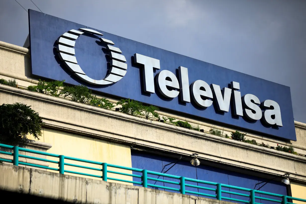 The logo of broadcaster Televisa is seen outside its headquarters in Mexico City