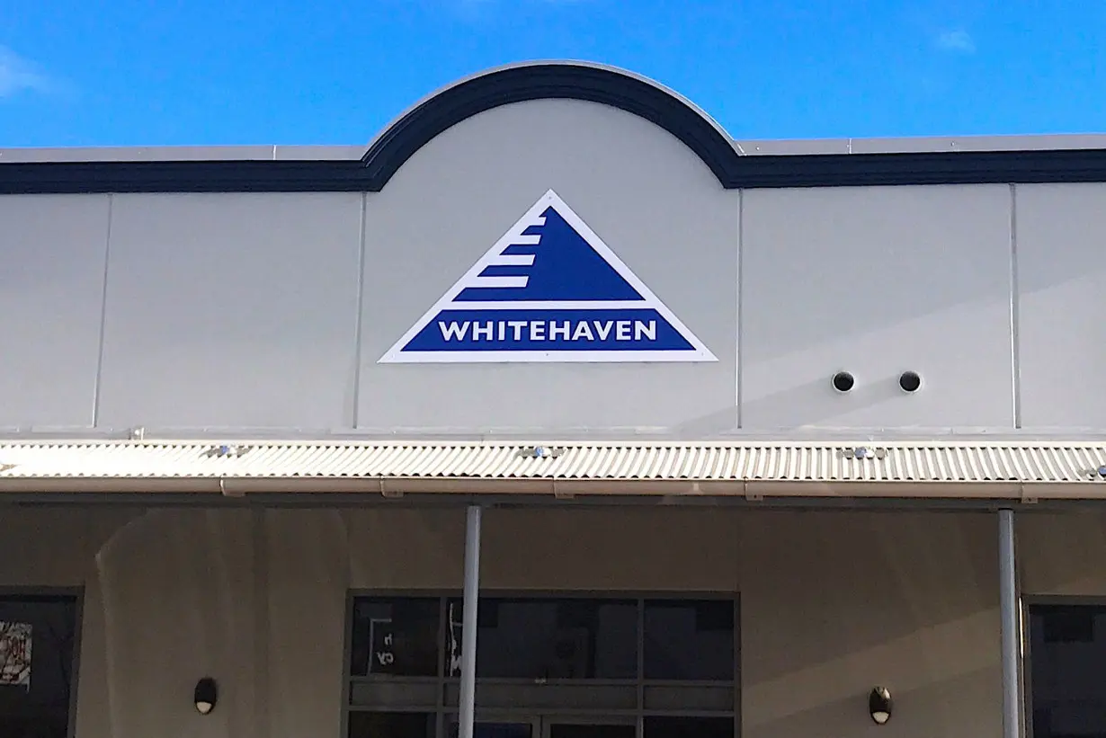 The logo of Australia's biggest independent coal miner Whitehaven Coal Ltd is displayed on their office building located in the north-western New South Wales town of Gunnedah in Australia