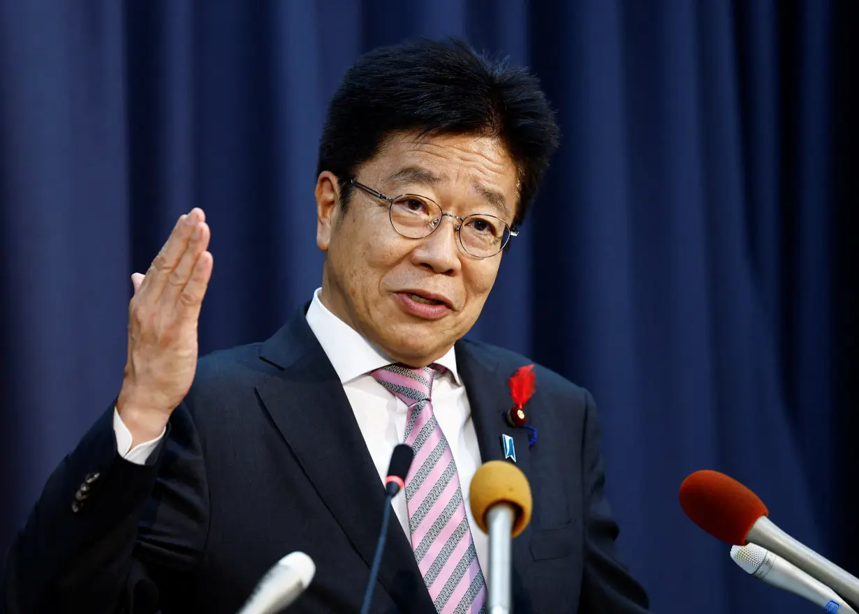 Japan's Finance Minister Katsunobu Kato attends a press conference in Tokyo