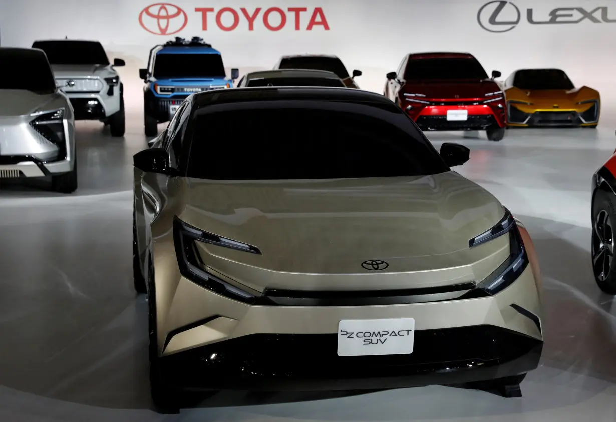 FILE PHOTO: Toyota Motor Corporation's cars are seen after briefing on battery EV strategy in Tokyo