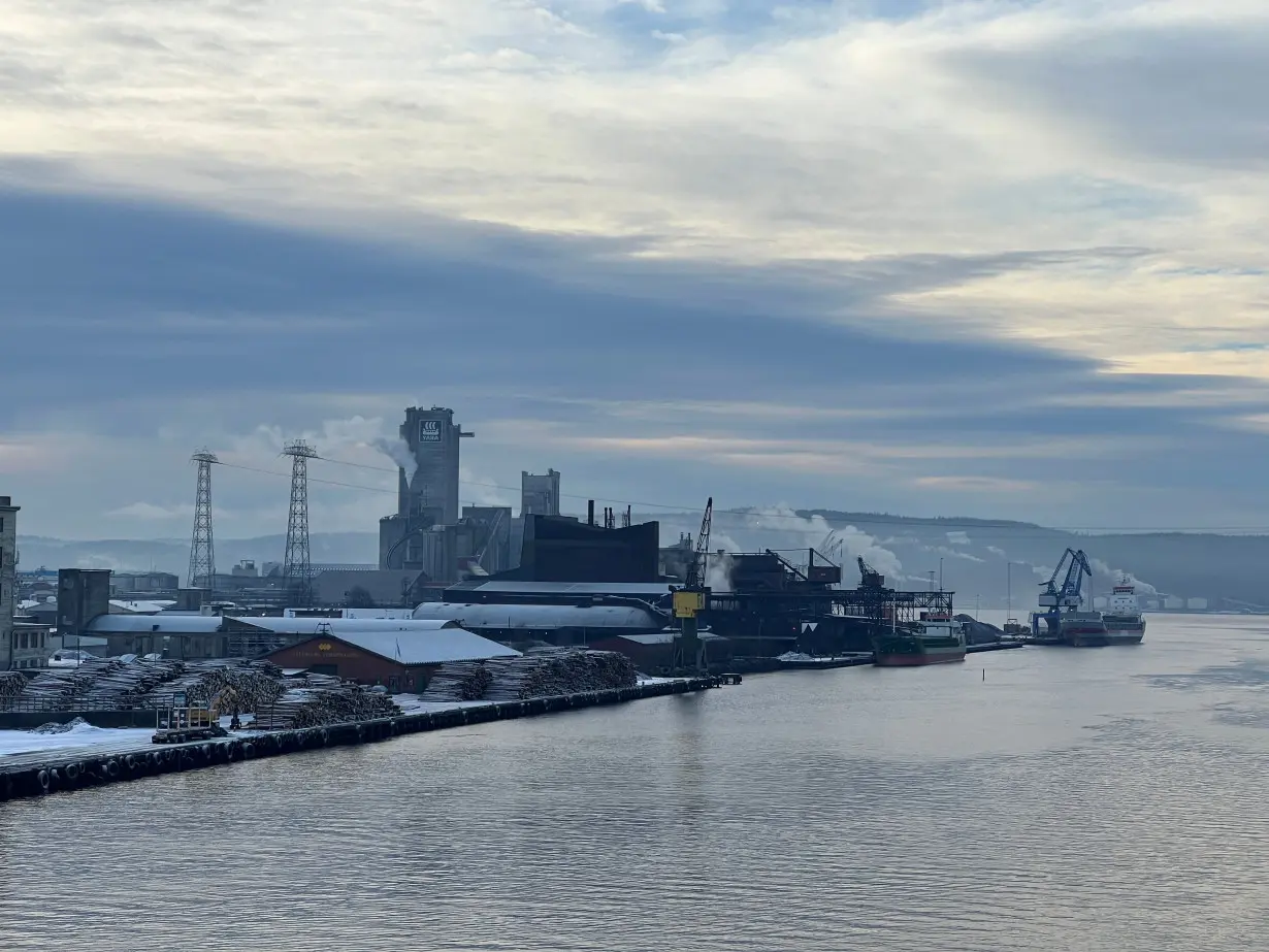 View of Heroeya peninsula with Yara plant and the river Porsgrunnselva