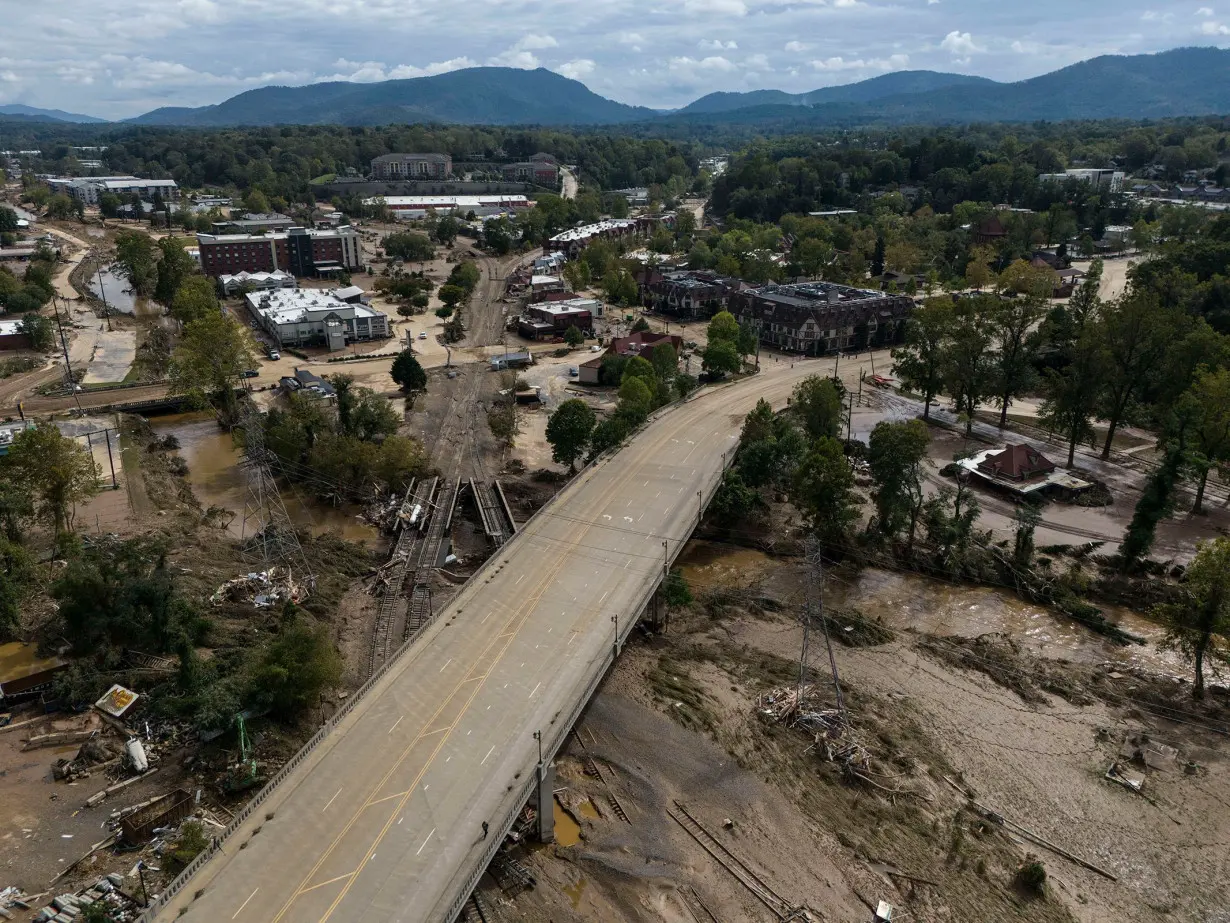 Mud and debris cover Asheville, North Carolina, on September 30, in the aftermath of Hurricane Helene's flooding.