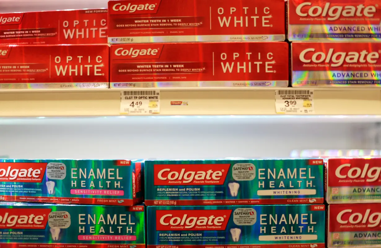 Colgate brand toothpastes are seen at the Safeway store in Wheaton Maryland