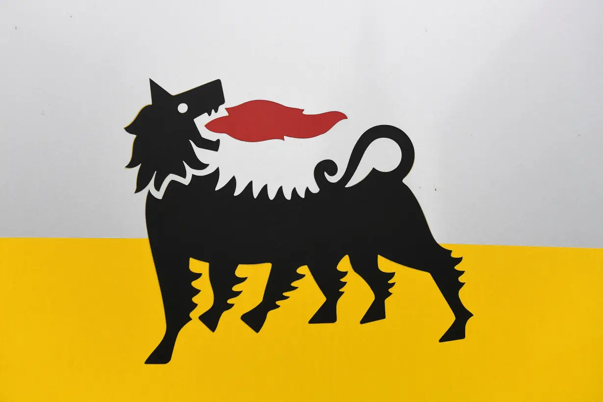 FILE PHOTO: The logo of Italian energy company Eni is seen at Eni's Renewable Energy and Environmental R&D Center in Novara