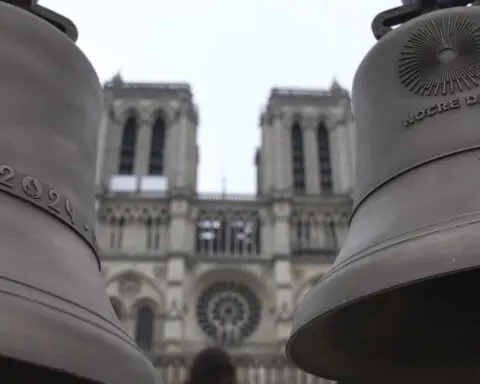 Notre Dame marks arrival of Paris Olympics’ iconic trackside bell as cathedral reopening nears
