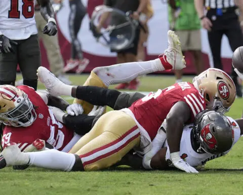 Moody shrugs off 3 missed FGs to kick 49ers past Buccaneers 23-20 in McCaffrey's season debut