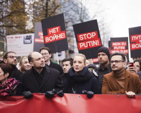 Putin critics lead a march in Berlin calling for democracy in Russia and an end to war in Ukraine