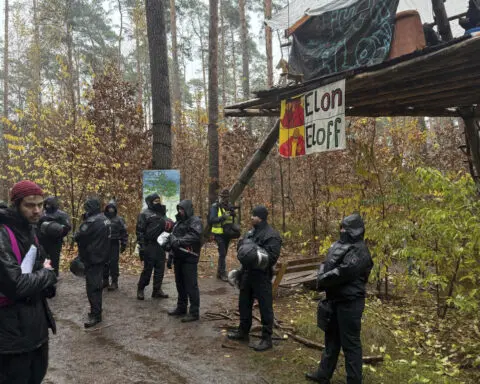 German police break up an environmental activists' camp near Tesla plant outside Berlin