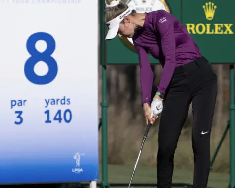 Narin An leads with a 64 in the wind as Nelly Korda struggles in LPGA finale