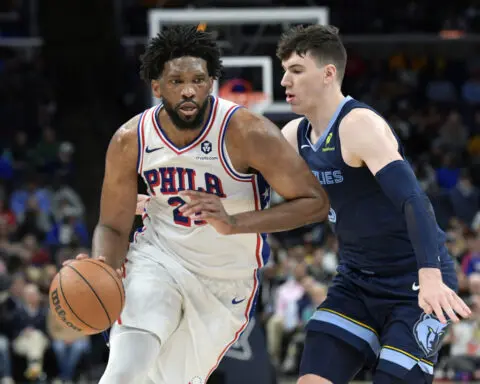 76ers center Joel Embiid sidelined due to swelling in his left knee and will miss two games