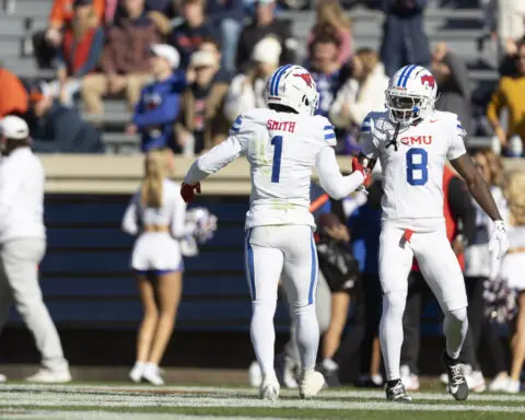 Jennings has 3 TDs as No. 13 SMU routs Virginia 33-7 to clinch a spot in the ACC title game