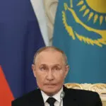 Ukraine flag appears on big screen during Putin visit to Kazakhstan