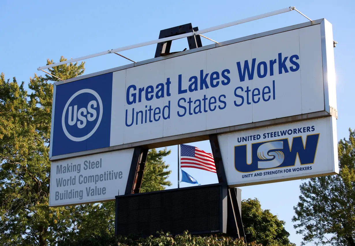 A United Steelworkers sign is seen outside the Great Lakes Works United States Steel plant in River Rouge