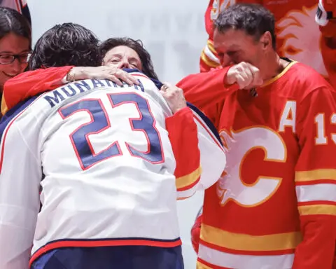 Flames honor the late Johnny Gaudreau and welcome his family back to Calgary