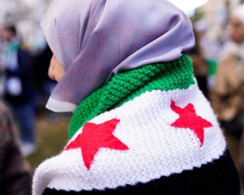 Syrian rebel supporters hoist flags at embassies abroad