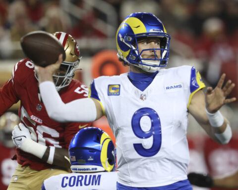 The Rams get 4 field goals to beat the 49ers 12-6 in a sloppy game