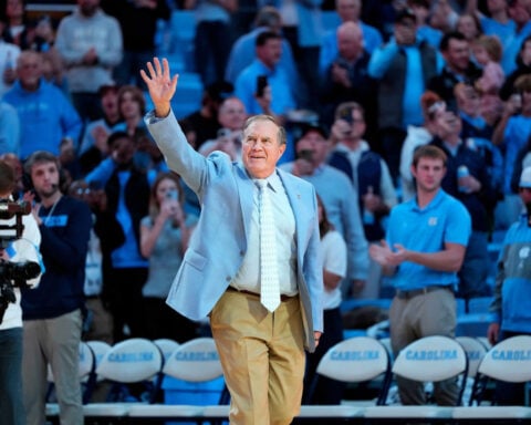 Bill Belichick gets enthusiastic reception at UNC basketball game having been unveiled as the school’s new football coach