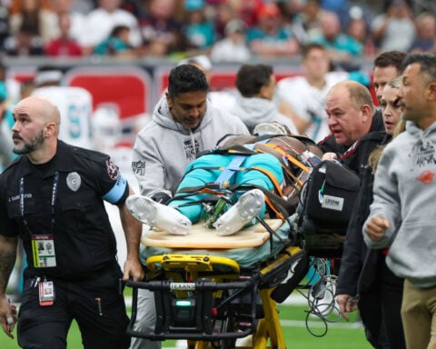 Miami Dolphins wide receiver Grant DuBose taken to hospital after hard hit to head