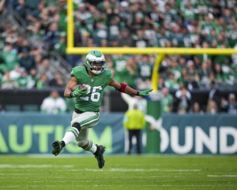 Saquon Barkley tops 2,000 yards rushing and moves within 100 of Dickerson's record