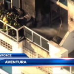 Cellphone video shows the moments a grill bursts into flames on a balcony; no injuries reported