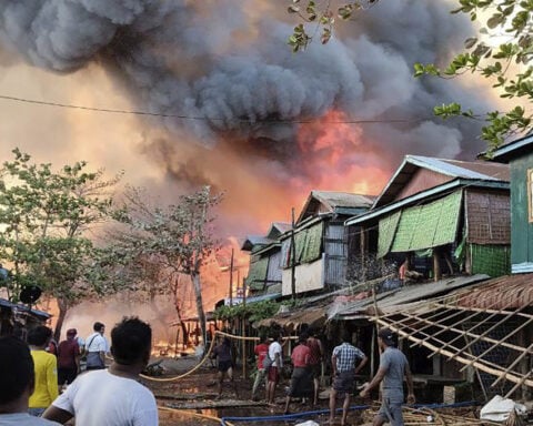 An army airstrike on a village in western Myanmar has killed at least 40 people, reports say