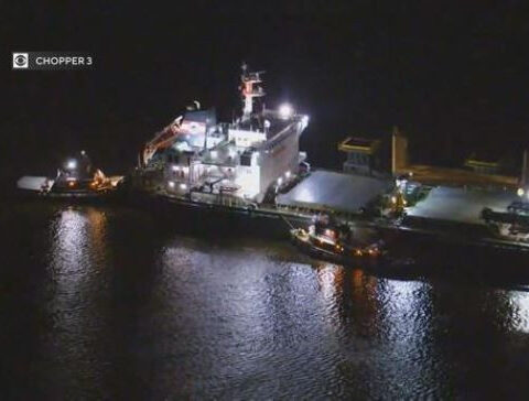 Cargo ship hauling table salt gets stuck in Delaware River in Philadelphia, Coast Guard says