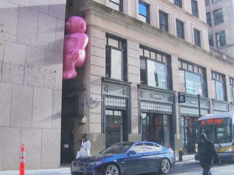 What are those giant pink inflatable sculptures in downtown Boston?
