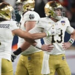 Notre Dame QB Riley Leonard leaves Orange Bowl, being evaluated by medical staff