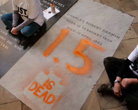 Climate activists deface Darwin's grave at London's Westminster Abbey