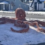 Artist’s snow octopus took 15 hours to build