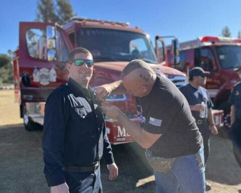 Firefighter honored by legendary UFC fighter while battling Eaton Fire